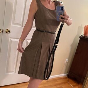 LOFT midi dress Brown Sleeveless Wool blend Pleated NWT Herringbone Size 8